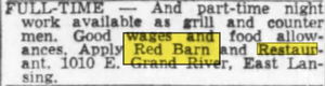 Red Barn Restaurant - Dec 1965 Help Wanted For Lansing